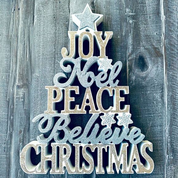 Christmas Tree Cutout Festive Glitter Decor Sign - Picture 1 of 6